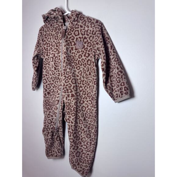 Kuling Northpole fleece One Piece Romper With Hood Leopard Print 12-18 Months - Picture 2 of 12